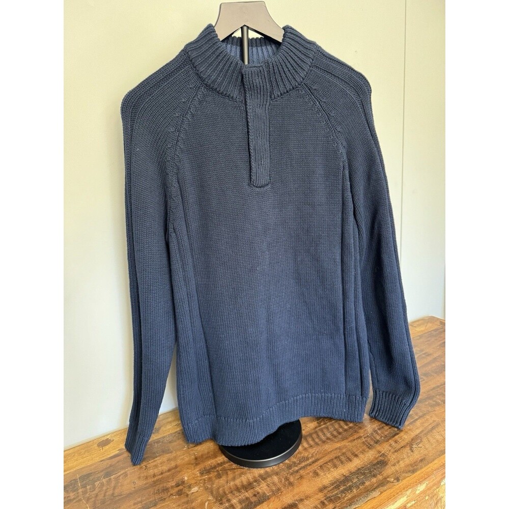 Flag & Anthem Size M Mens Pullover Sweater Heavy Weight Blue Snap Front NWOT